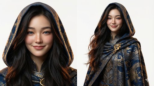 金纹蓝袍贵族女战士的特写与半身设计 效果图