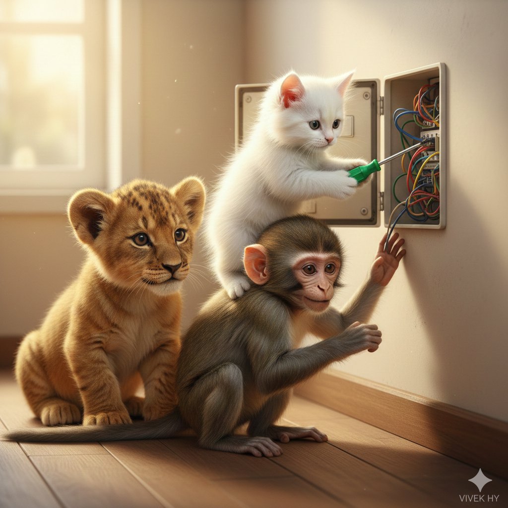 小猫踩猴肩专注修电路的滑稽团队合作 效果图