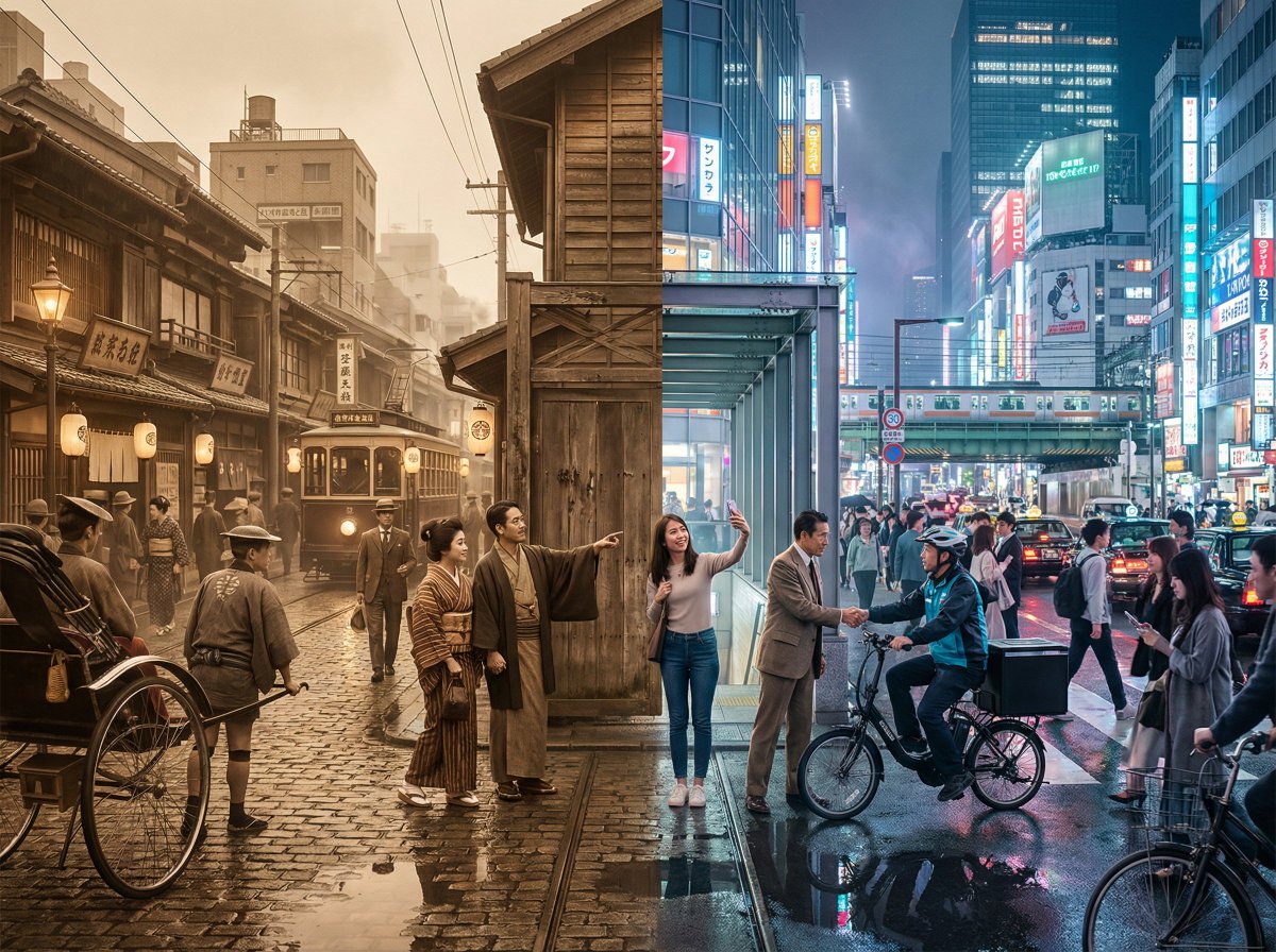 穿越百年的东京街头时空对话 效果图