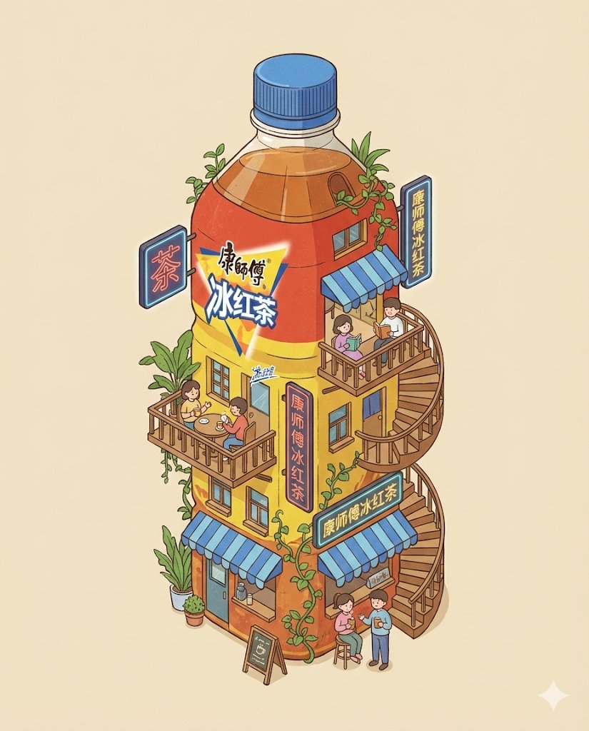 巨型可乐瓶变身繁华微型大楼的创意插画 效果图