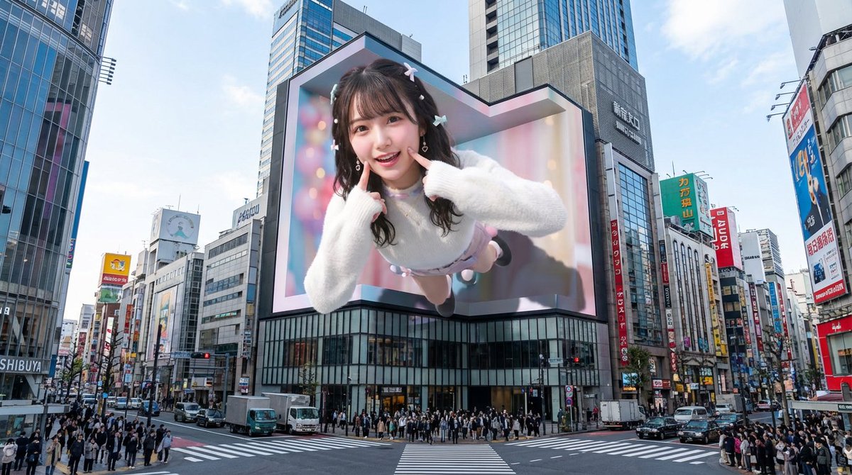 繁华新宿街头震撼的裸眼3D巨幕奇观 效果图