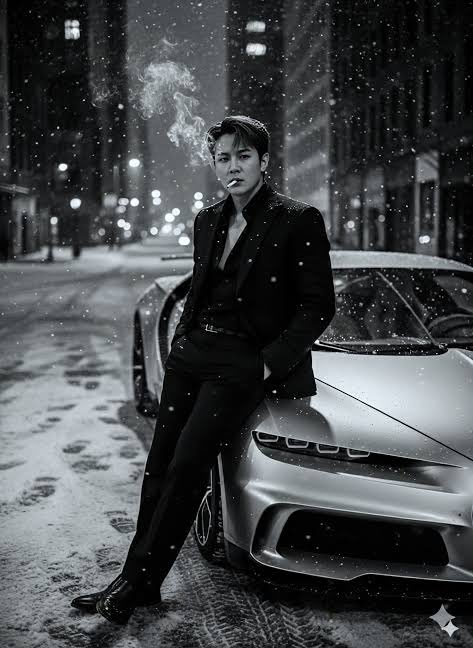 雪夜豪车旁的黑白光影冷酷绅士 效果图