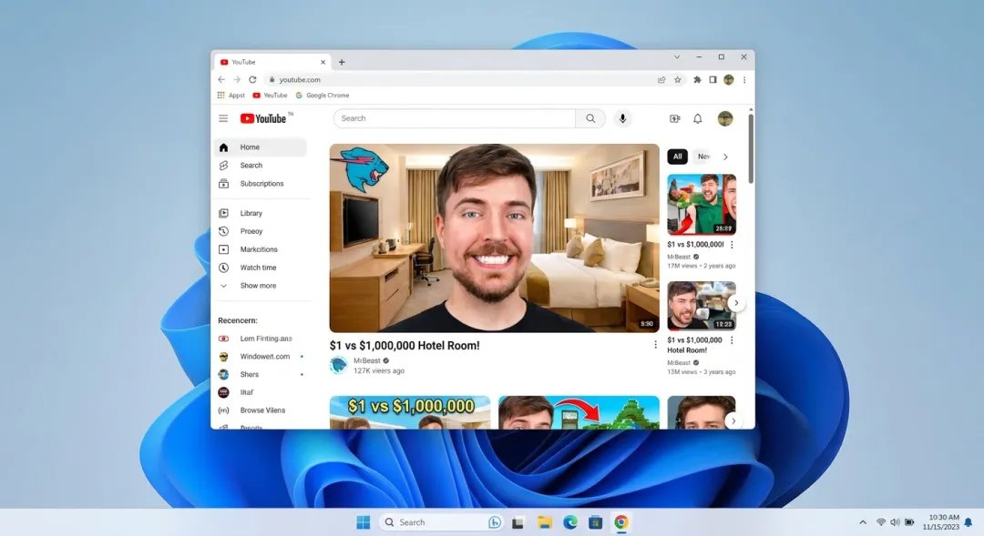 高清Windows 11界面浏览MrBeast热门视频 效果图