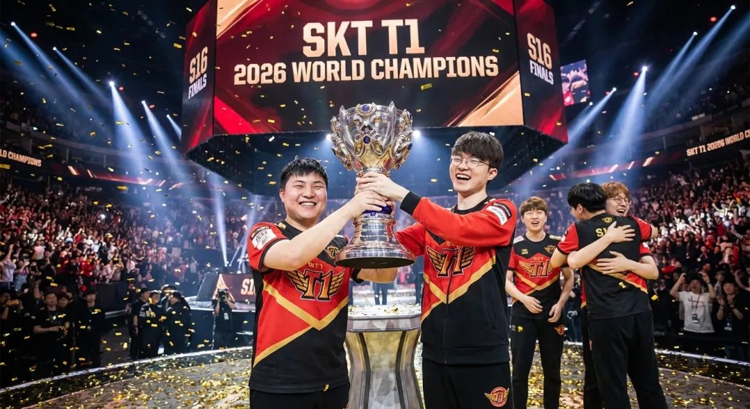 巅峰时刻UZI率领SKT众将捧起S16召唤师杯 效果图