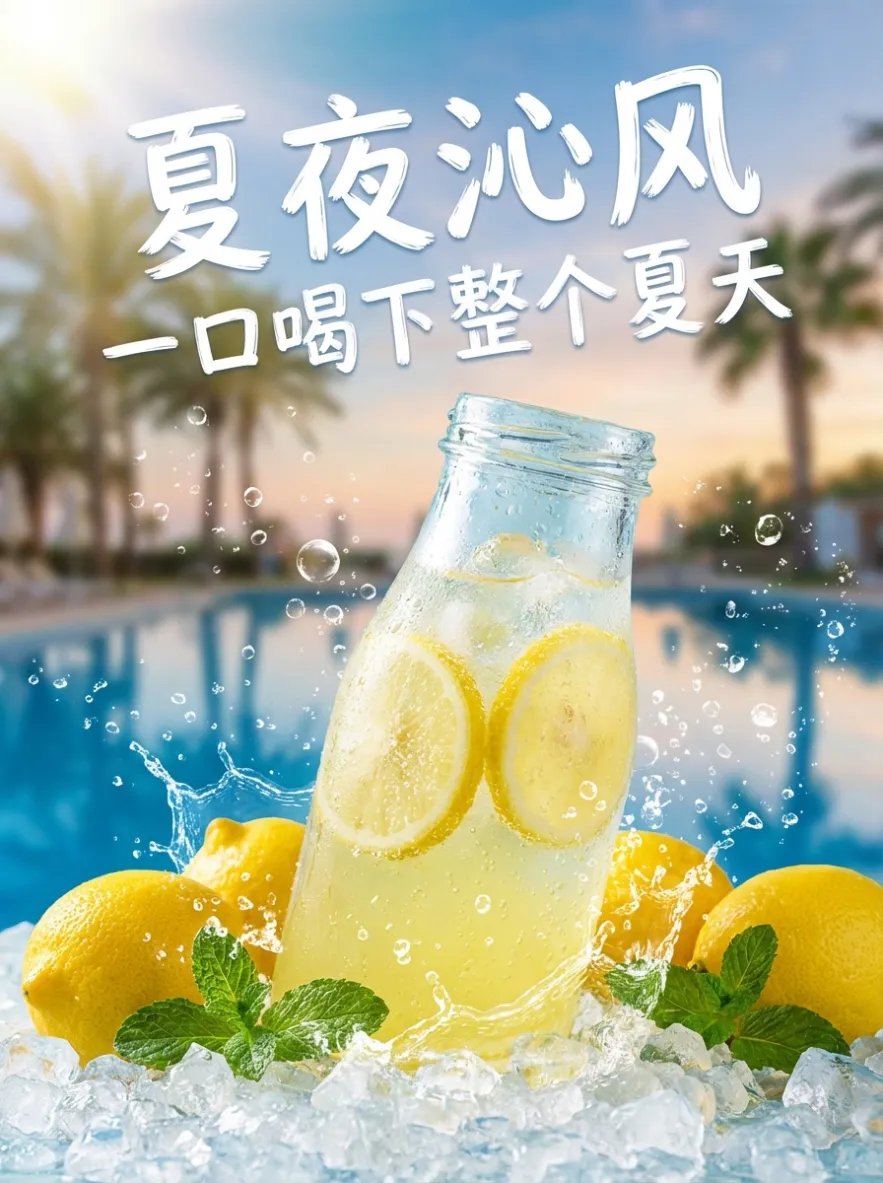 夏夜凉风柠檬气泡水电商主图设计 效果图