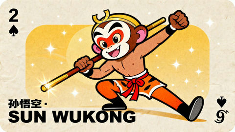 复古扁平风美猴王扑克牌设计 效果图