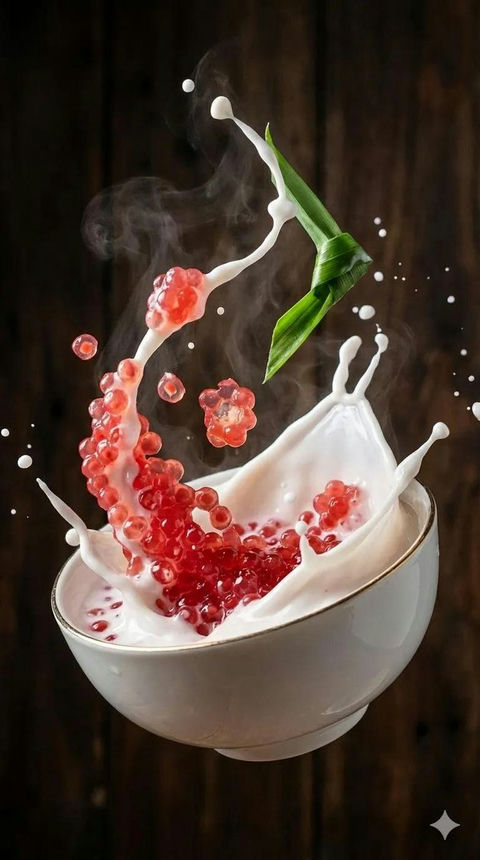 椰浆糖浆炸裂瞬间的超写实美食摄影 效果图
