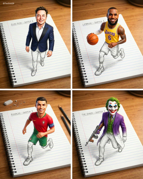 真实人物从笔记本素描中跃出的3D幻觉 效果图
