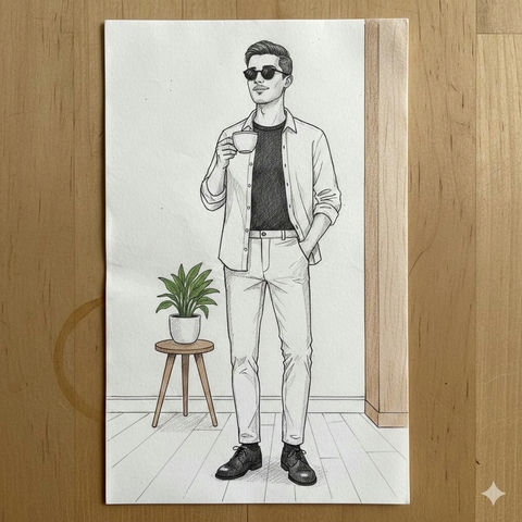 极简空间里的时尚男士手绘素描 效果图