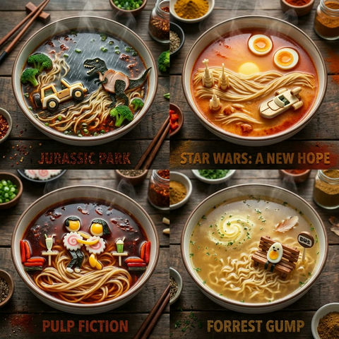 影视经典名场面微缩拉面艺术 效果图