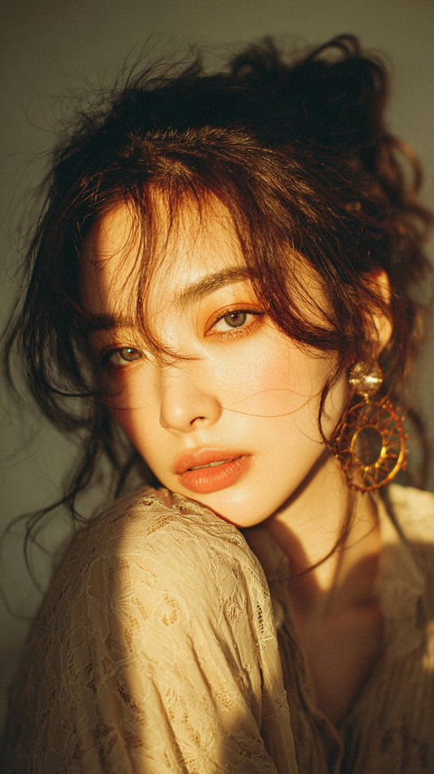 金色时刻下的复古蕾丝少女特写 效果图