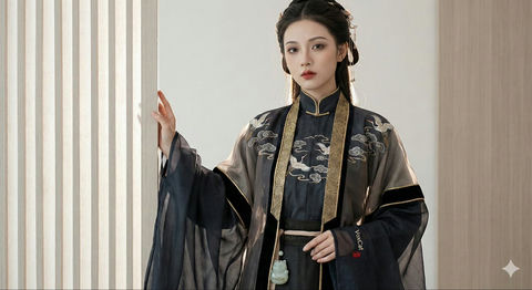 冷奢汉服高定特写 效果图