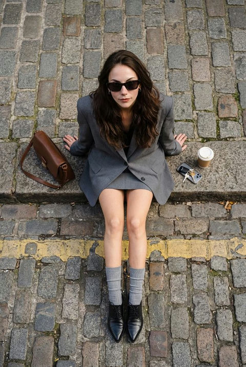 俯拍街景灰西装女神 效果图