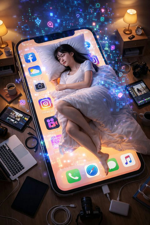 少女卧手机幻梦 效果图