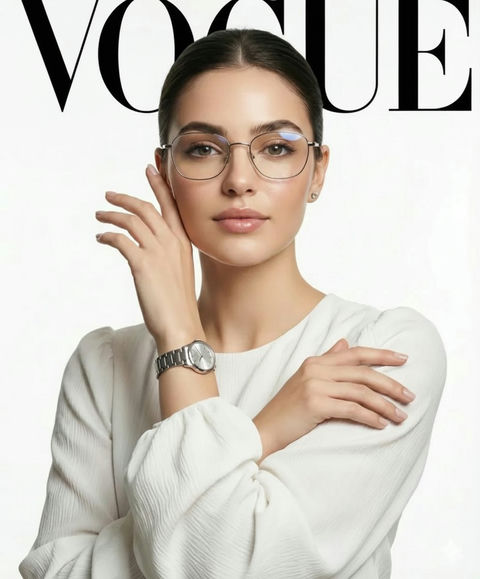 极简银镜白绸女郎VOGUE 效果图