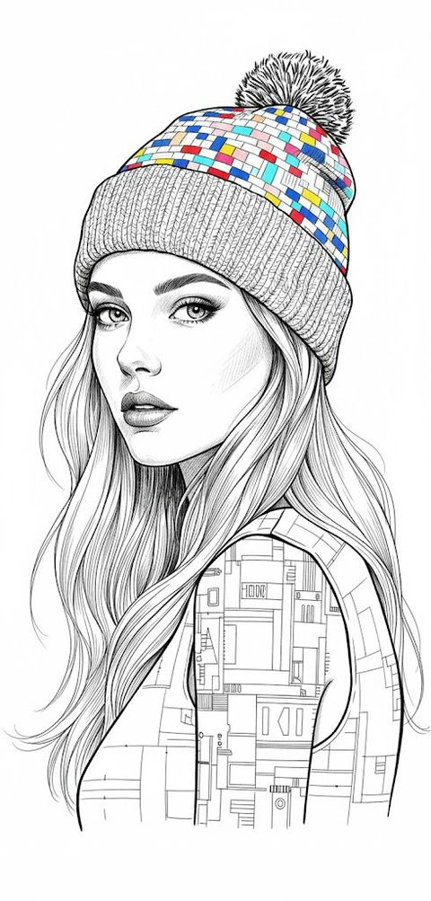 超精细黑白墨水少女插图 效果图