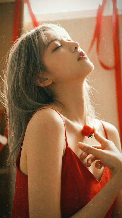 逆光红裙日系特写 效果图
