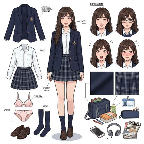 日式制服少女分解图鉴 效果图