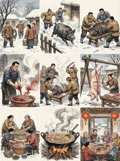 水墨九格杀年猪 效果图