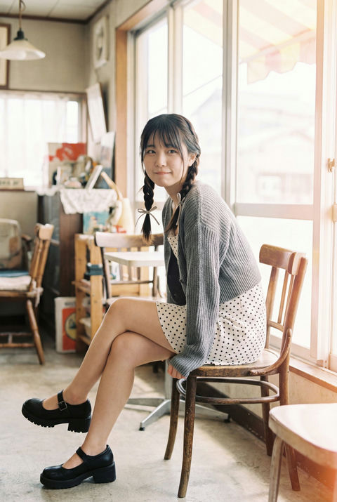 女性在阳光洒满的复古咖啡馆里 效果图