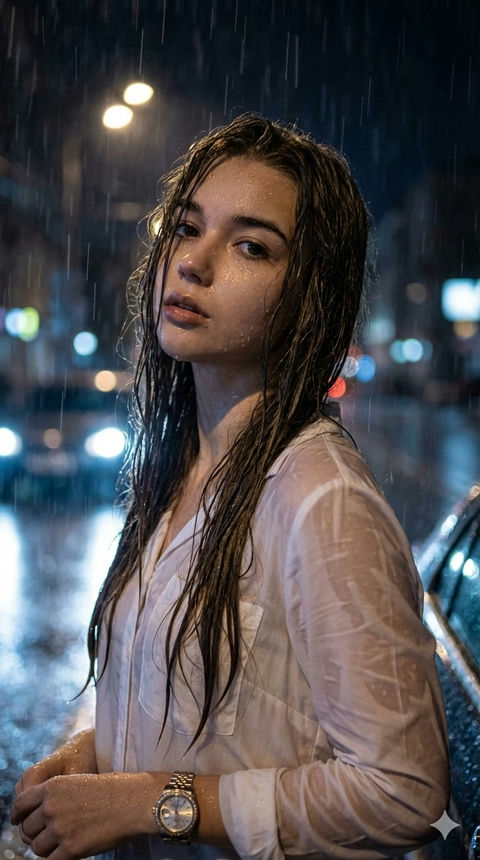 雨夜都市的沉思女性 效果图