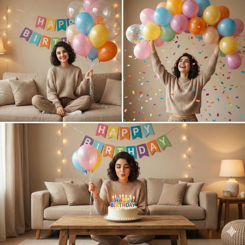 温馨的室内生日庆祝拼贴画 效果图