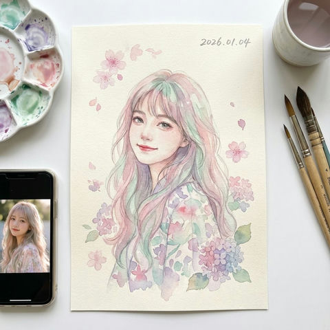 一幅极其细腻的日式水彩插画 效果图