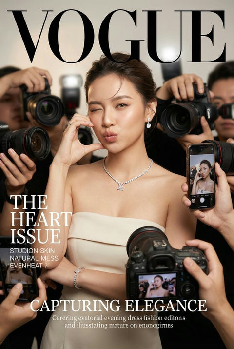 逼真的 Vogue 杂志封面风格的时尚肖像 效果图