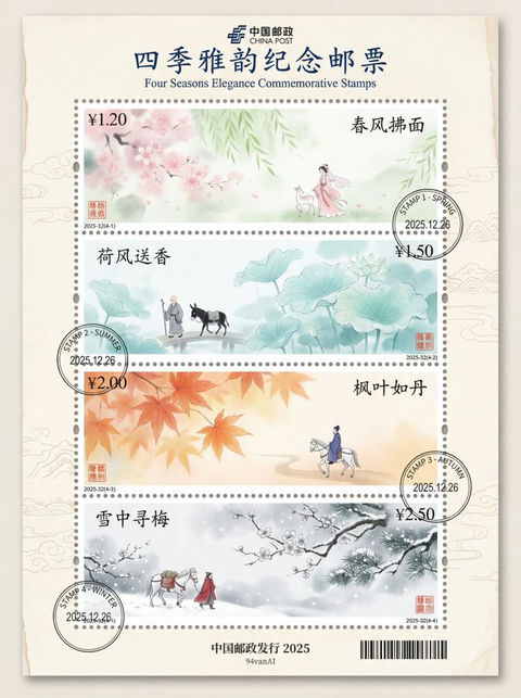 中国水墨画风格邮票 效果图
