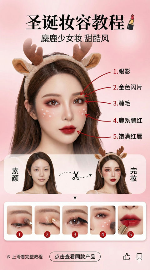 圣诞特辑-美妆博主圣诞妆容教程界面 效果图