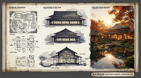 建筑插画师为住宅制作的展示板 效果图