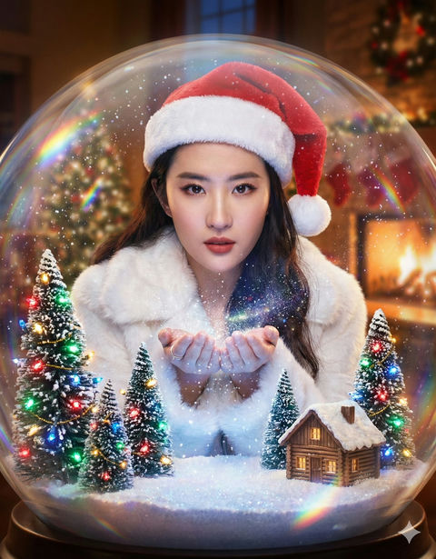 圣诞特辑-人物定格在奇幻巨型玻璃雪球里 效果图