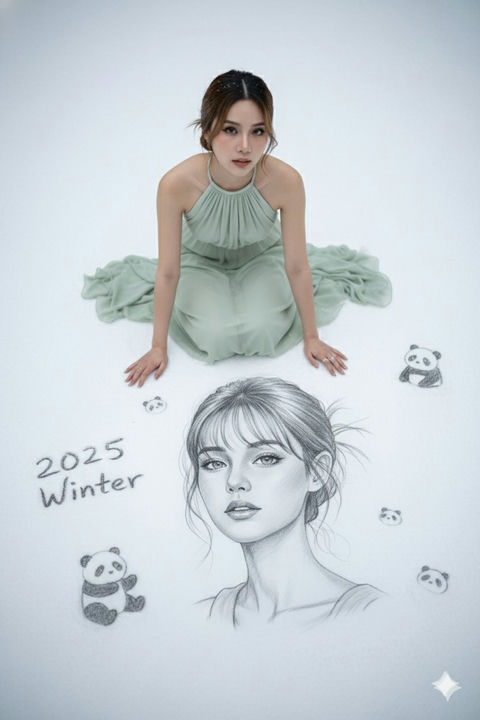 女生铅笔素描画 效果图