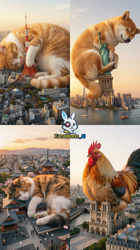 东京塔被一只超级巨大的猫占据 效果图