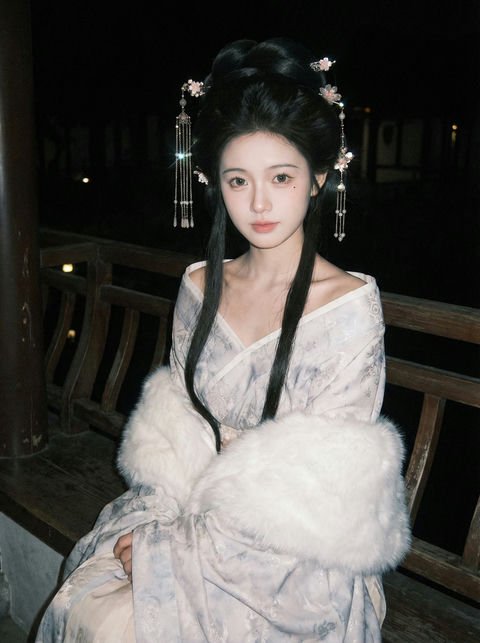 古风宽袖长袍园林夜景照 效果图