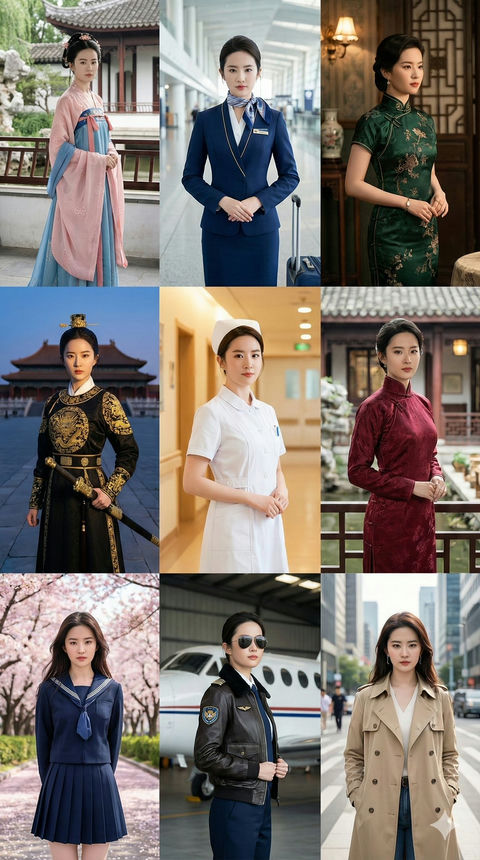人物的9种服装风格和背景 效果图