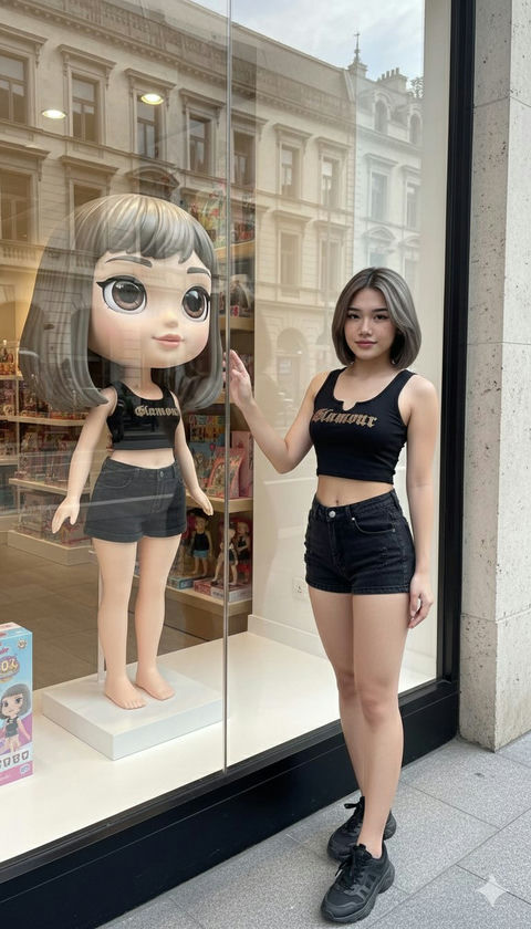 橱窗里出现了一个小小的动画版的自己 效果图