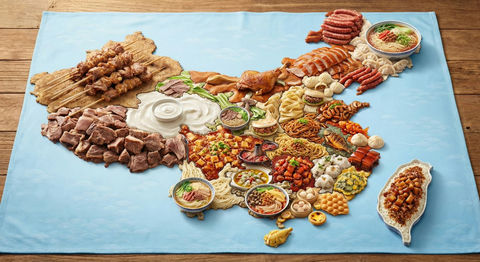 制作一张由省市美食组成的中国地图 效果图