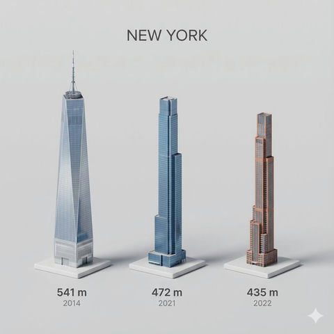 微缩3D卡通视图展城市最高的三座建筑 效果图