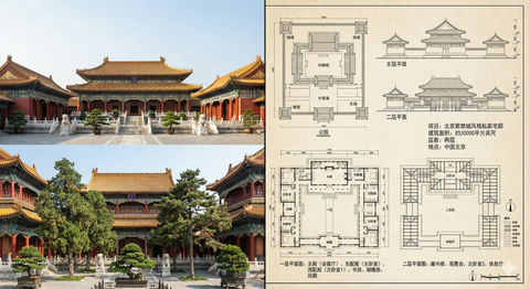 紫禁城建筑照片展示和设计图纸 效果图