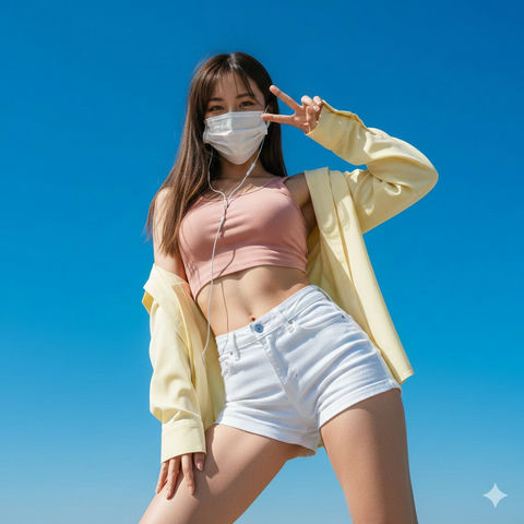 戴口罩的妹子比了个耶 效果图