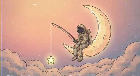 宇航员坐在弯弯的月亮边钓星星 效果图