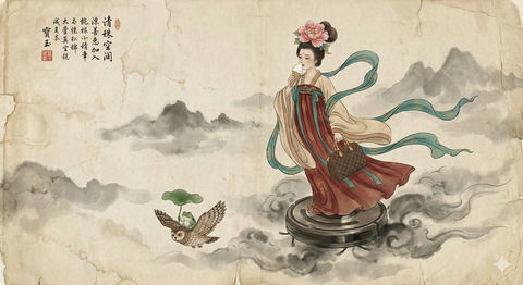 传统的中国工笔水墨画-仙女 效果图
