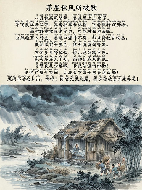 茅屋秋风所破歌中文和拼音图 效果图
