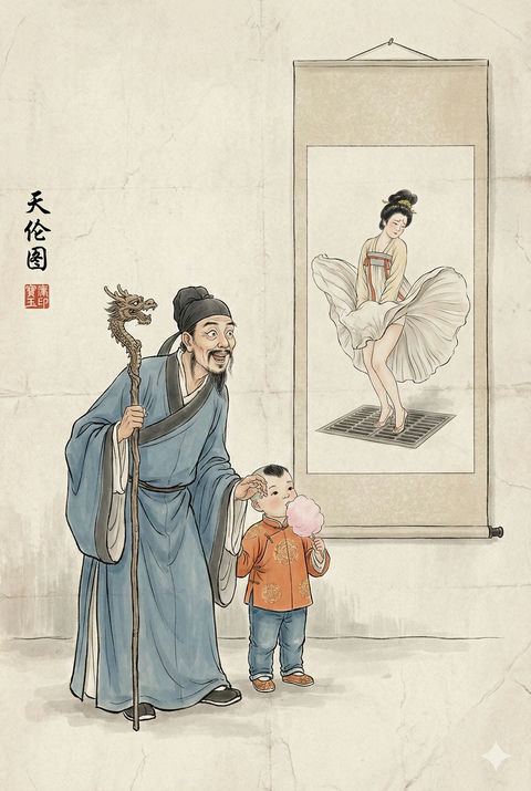 天伦图趣味水墨画 效果图
